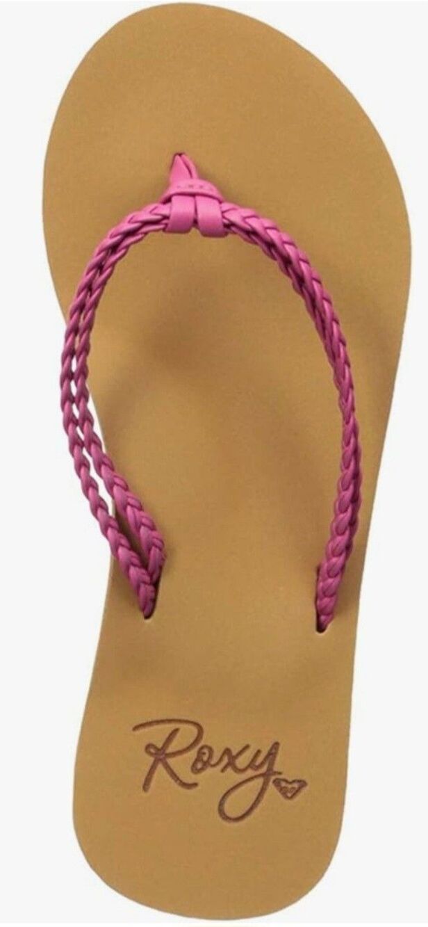 Roxy Flip Flop Thong Sandals Youth 3 Pink Braided Straps Raspberry Dream